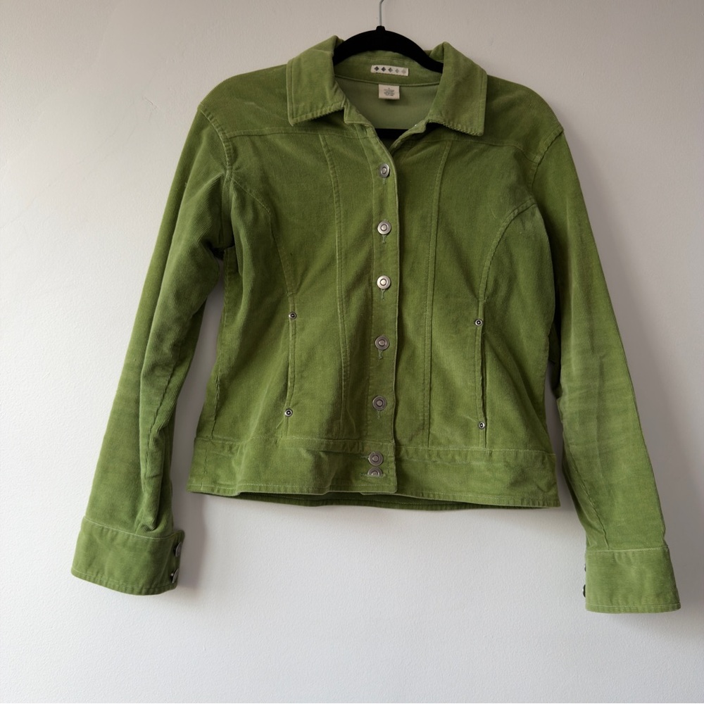 St. John's Bay Green Corduroy Trucker Jacket Small Cotton Blend Button Up